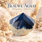 Blauwe Agaat – half ruw, half geslepen