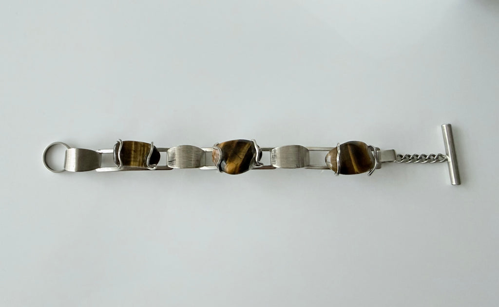 Armband Tijgeroog met kapittelslot  zilver (Handmade)
