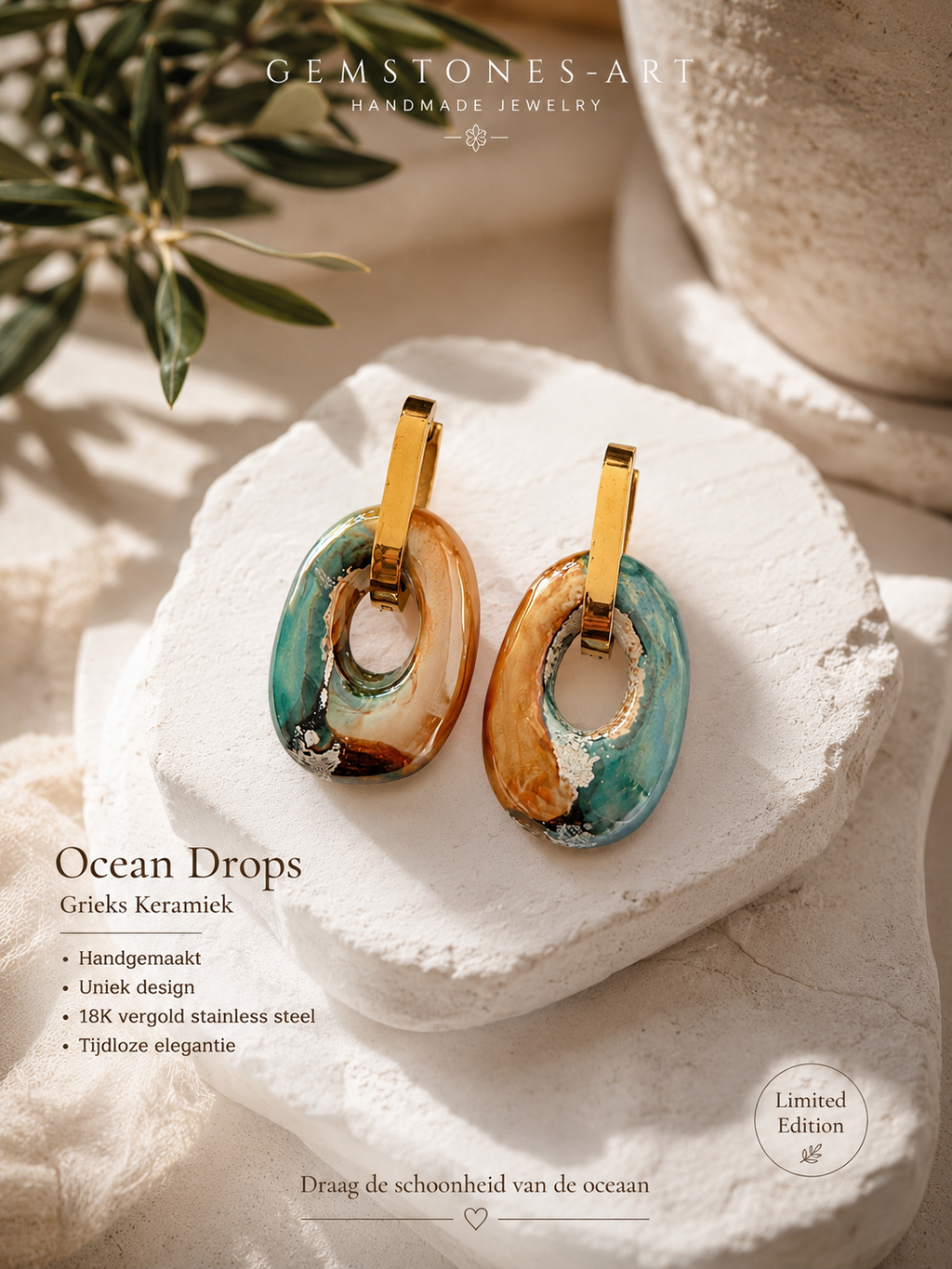 Oorbellen ocean drops Grieks keramiek