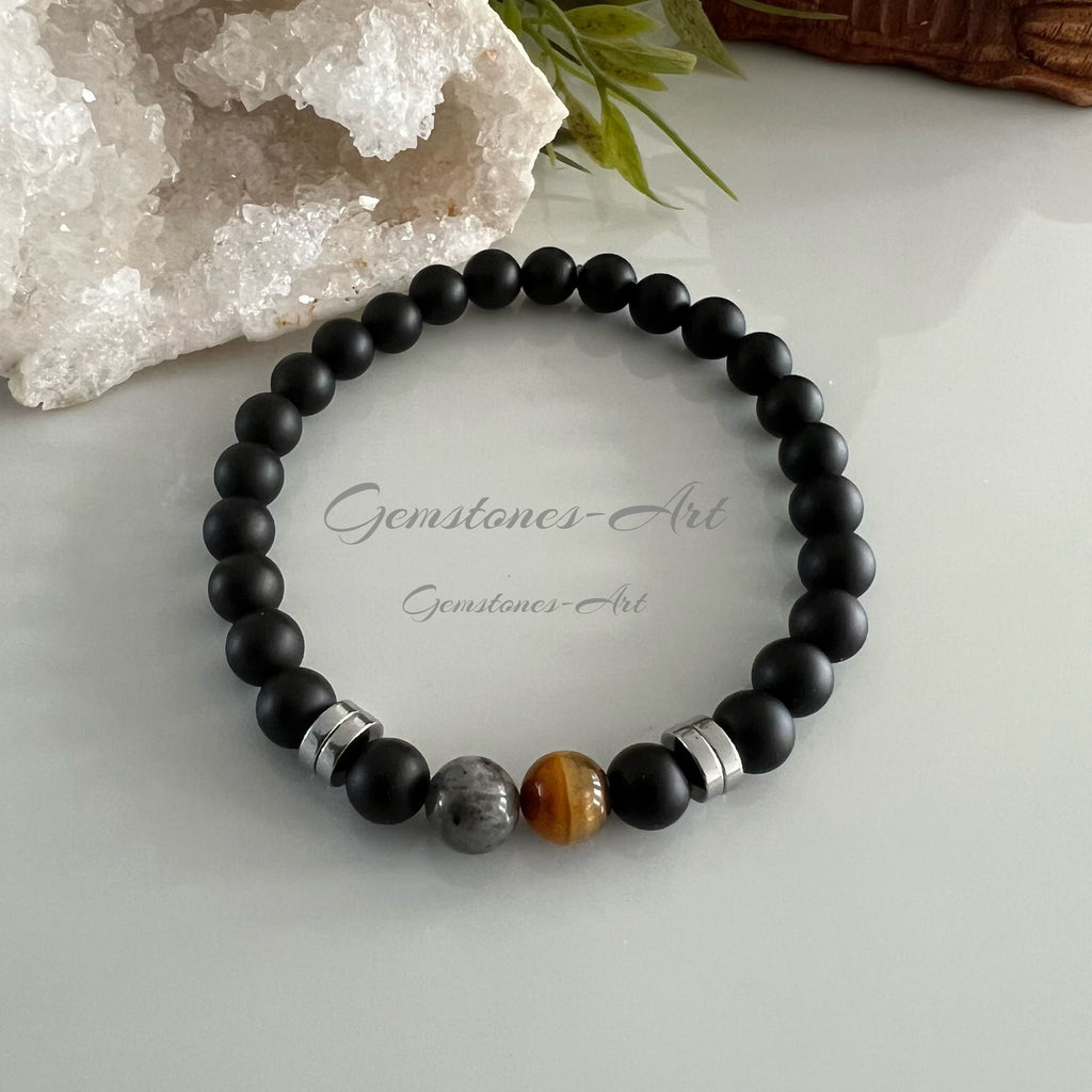Armband Agaat/Tijgeroog/Labradoriet (handmade) image 1