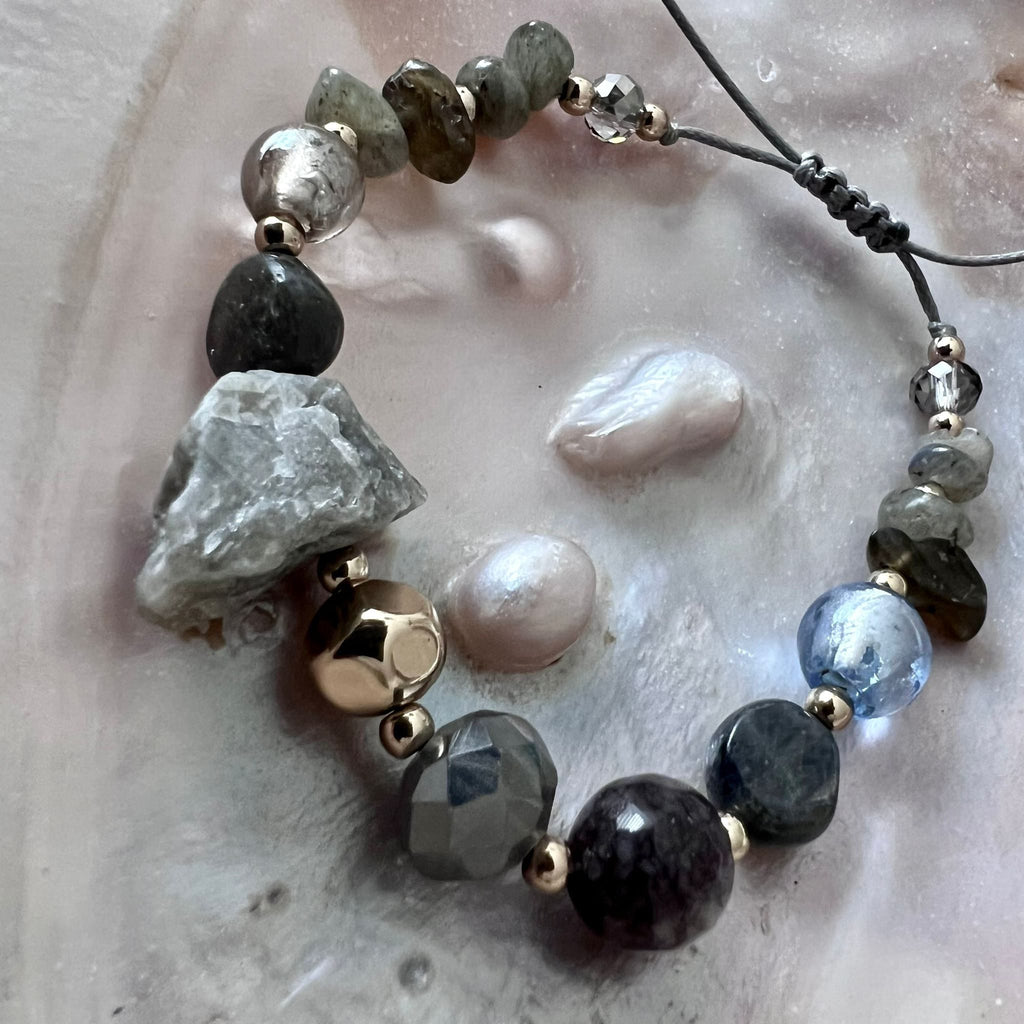 Dames armband - Labradoriet met agaat image 2