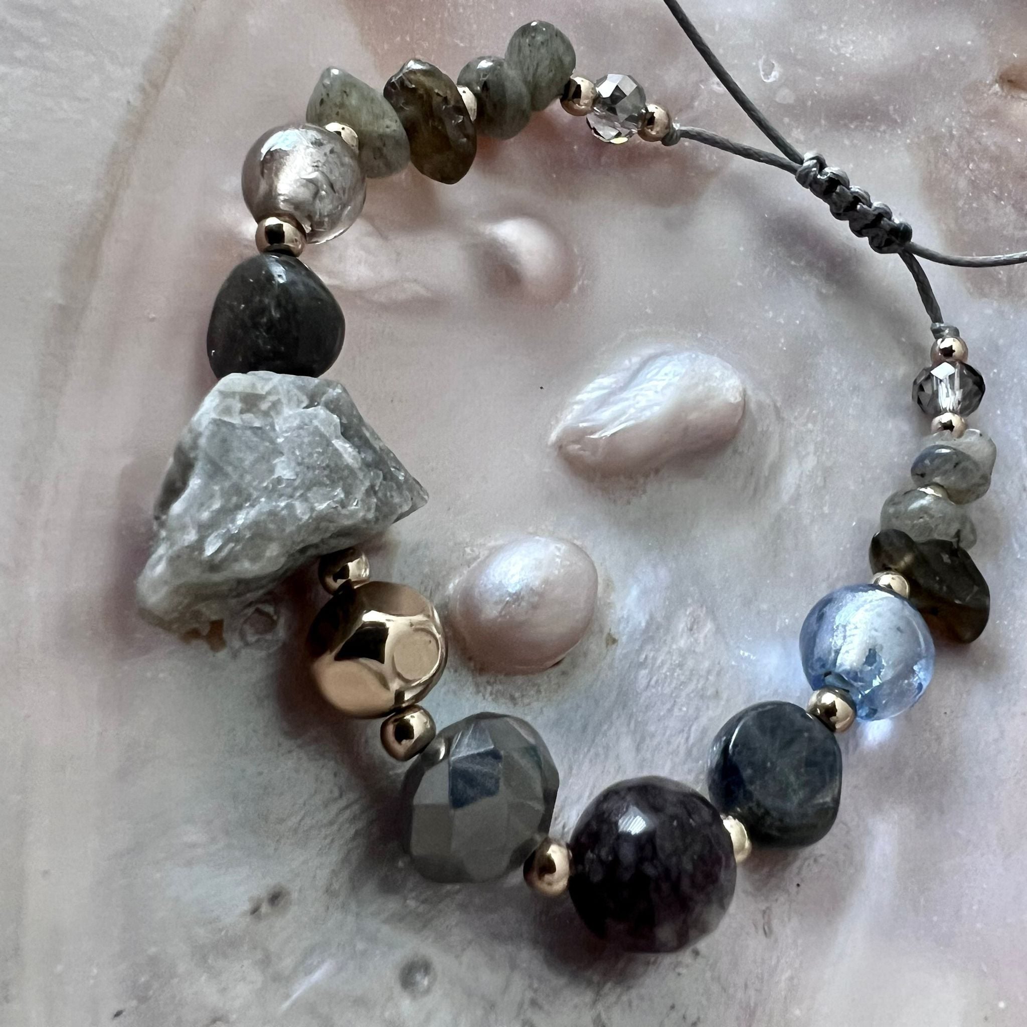 Dames armband - Labradoriet met agaat image 2