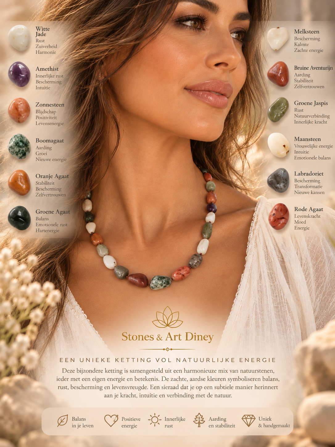 Edelstenen mix ketting