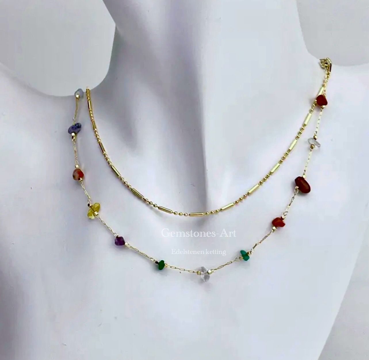 Edelstenen ketting dubbel image 2