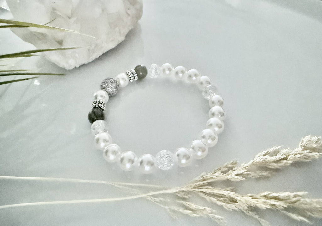 Dames armband zoetwater parel “groen agaat, ice &amp; fire” image 1