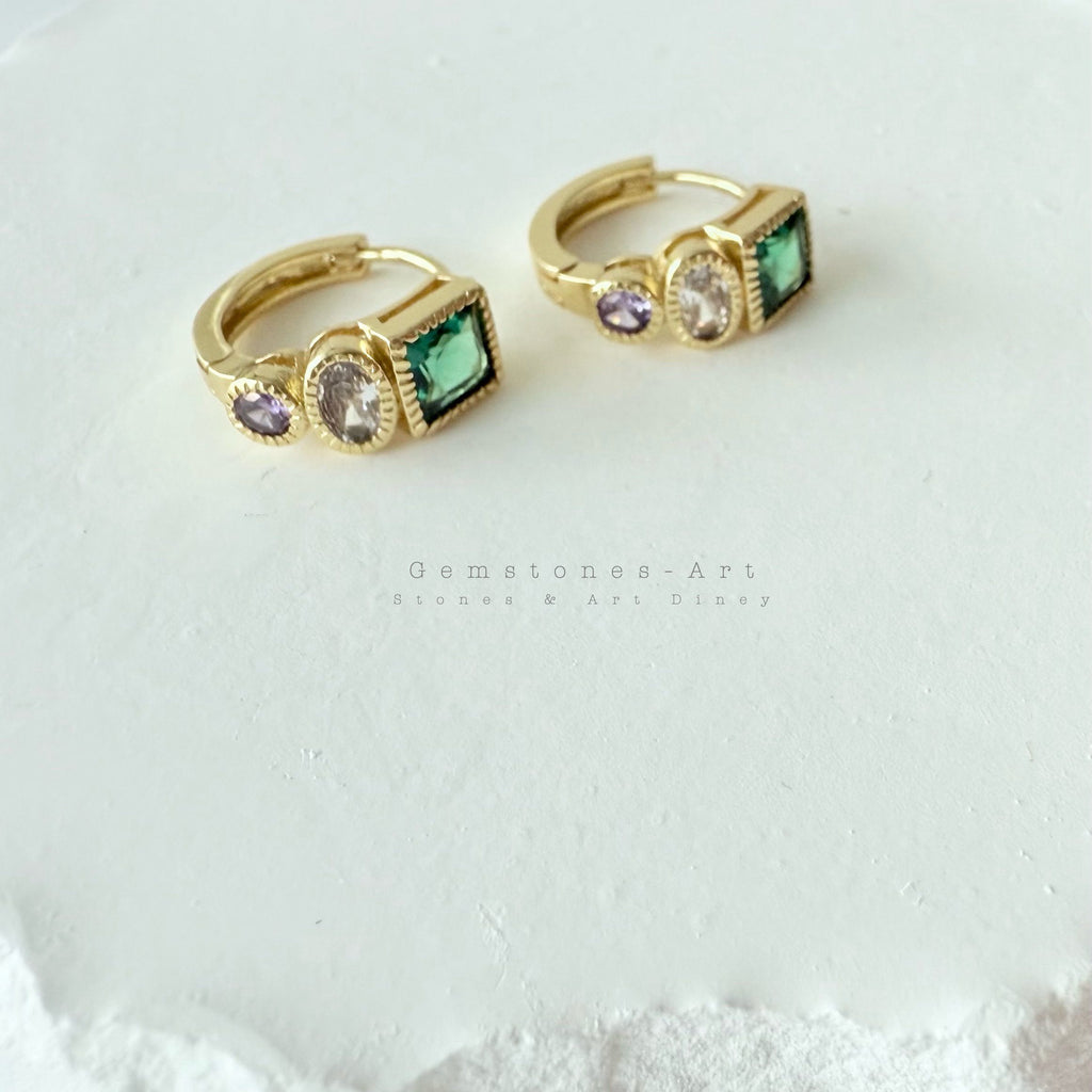 Oorbellen - Emerald Multicolor "Mini Hoops" image 2