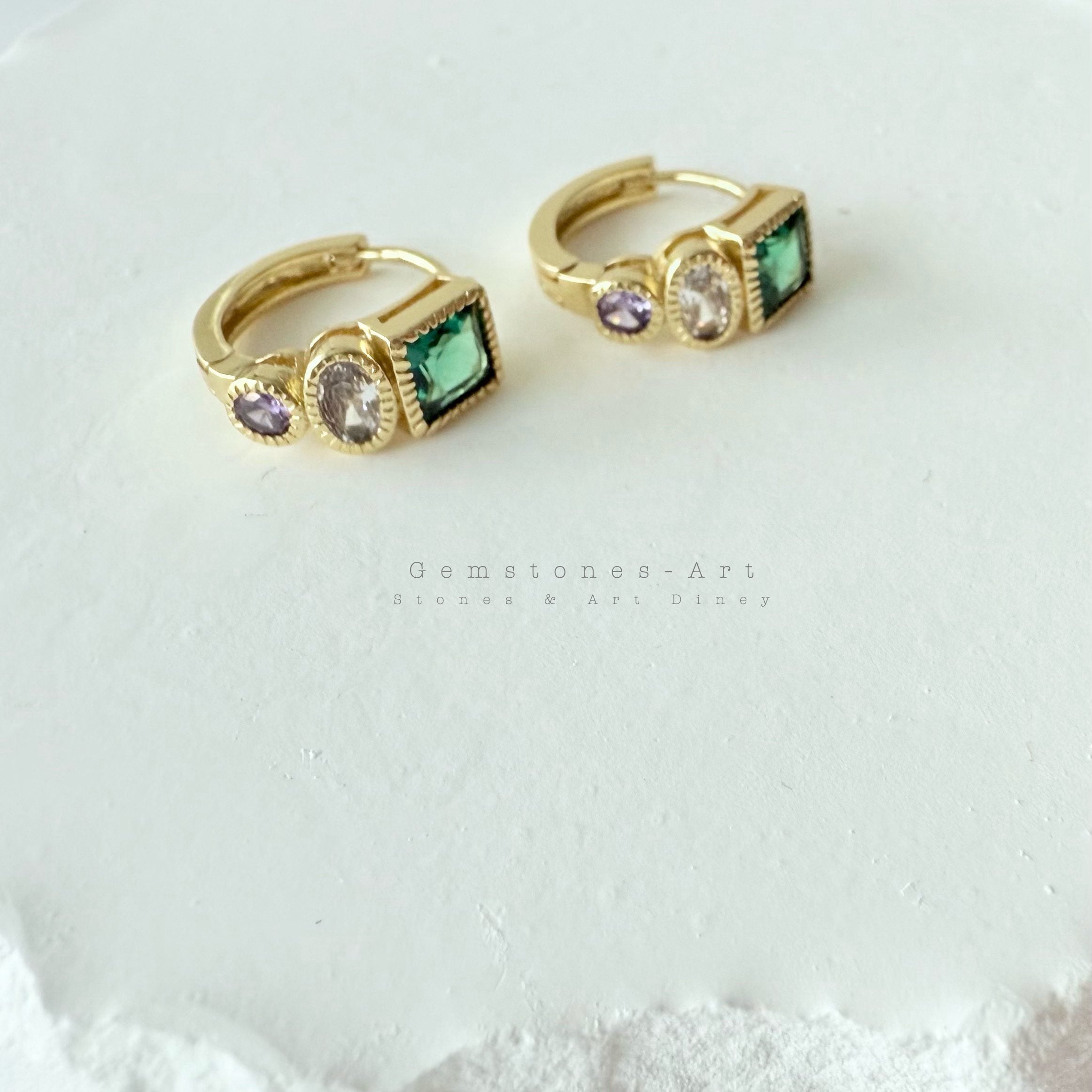 Oorbellen - Emerald Multicolor "Mini Hoops" image 2