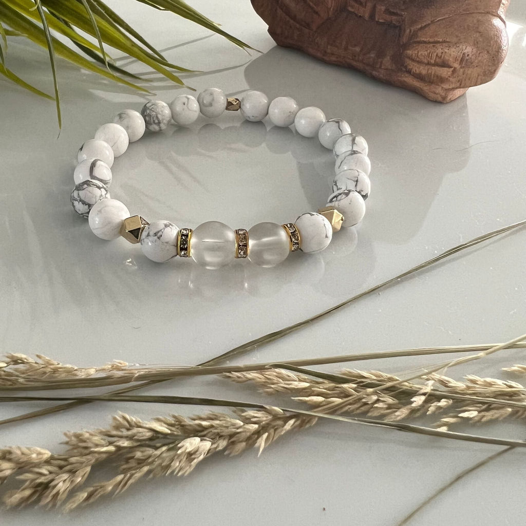 Dames Armband Howlite met bergkristal (handmade) image 1