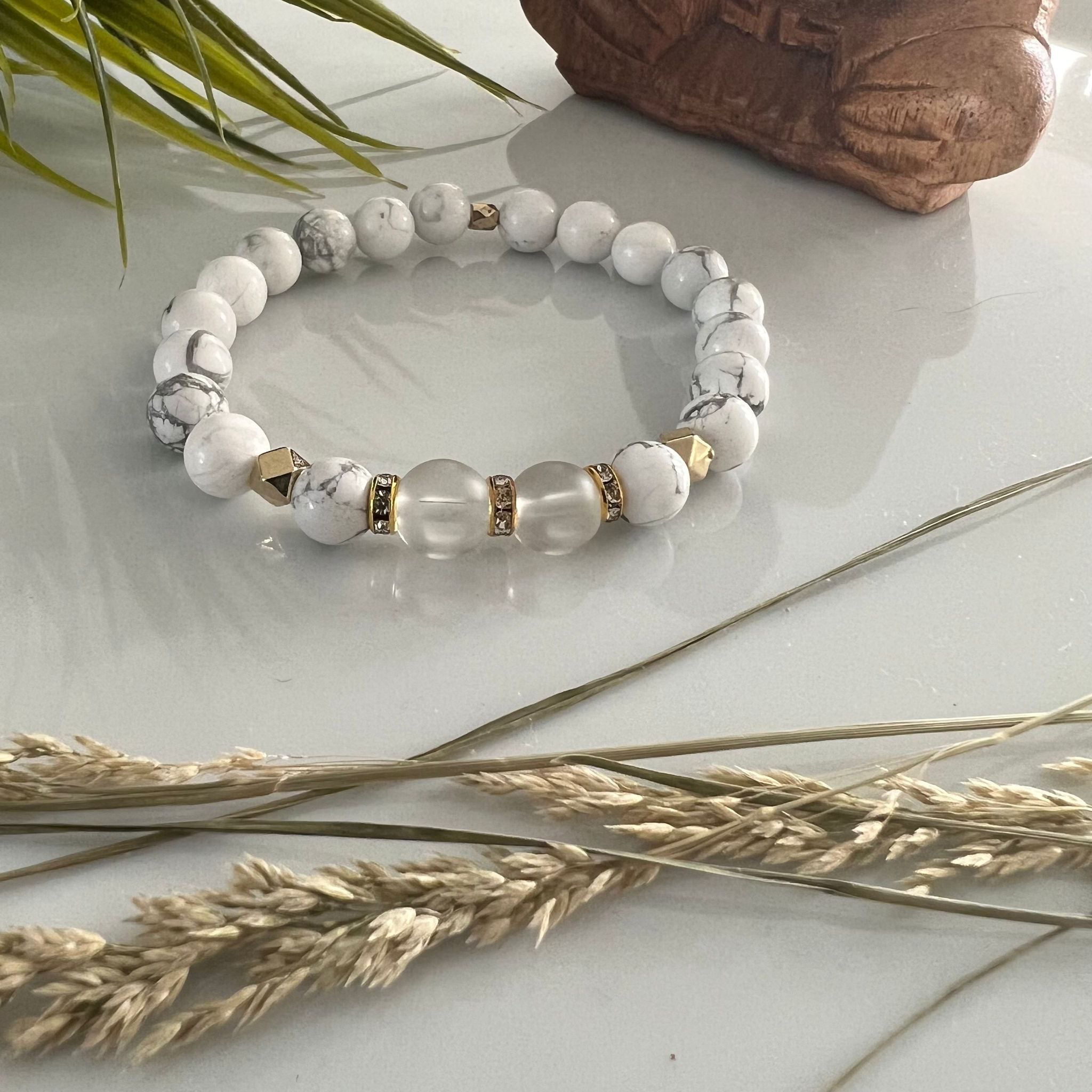 Dames Armband Howlite met bergkristal (handmade) image 1