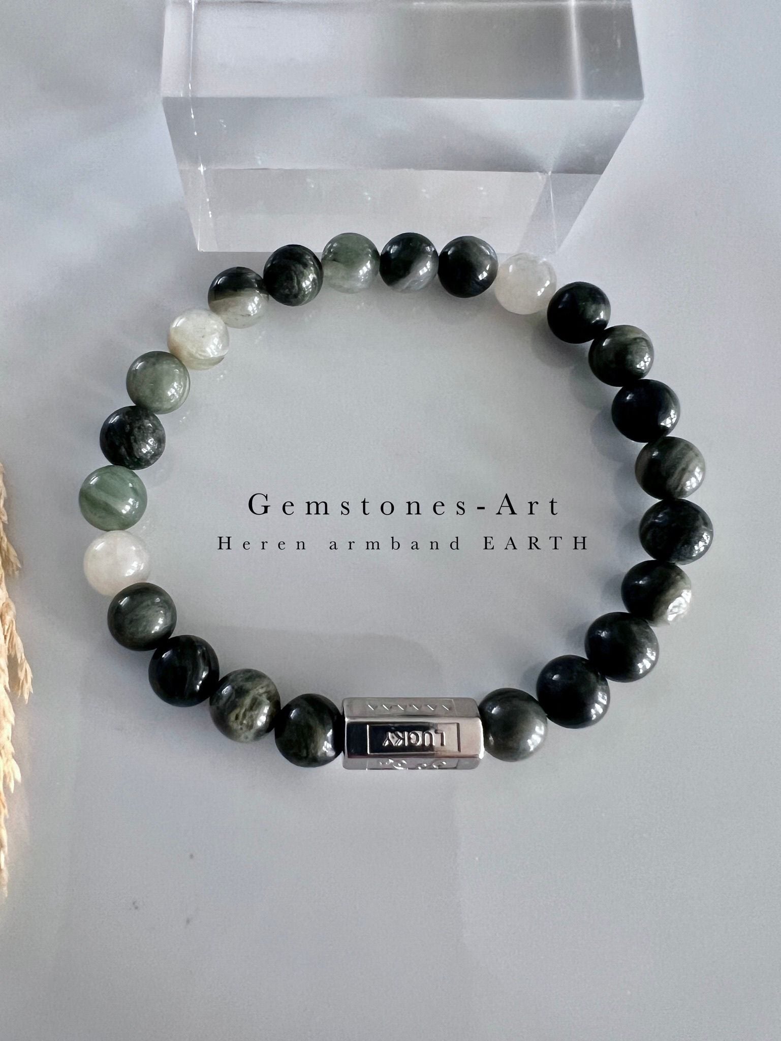 Twee Heren armbanden Groene Jaspis / picture Jaspis image 5
