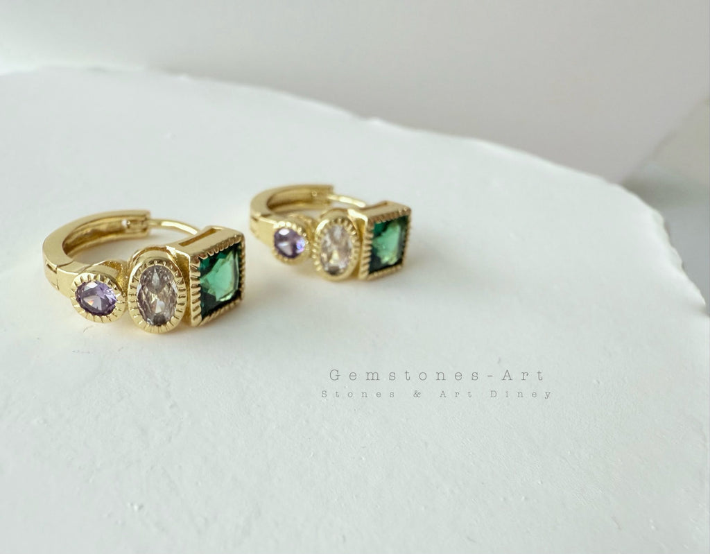 Oorbellen - Emerald Multicolor "Mini Hoops" image 0