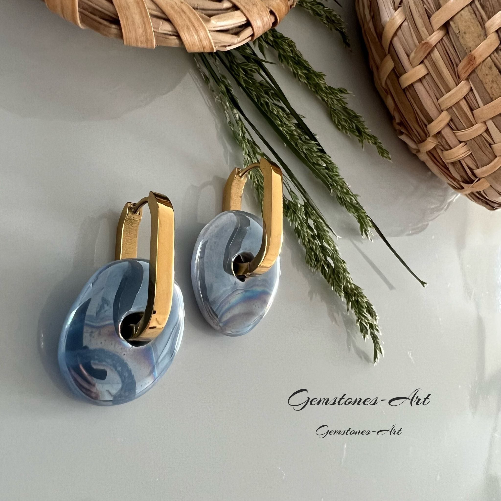 Oorbellen donut - blauw Grieks keramiek image 0