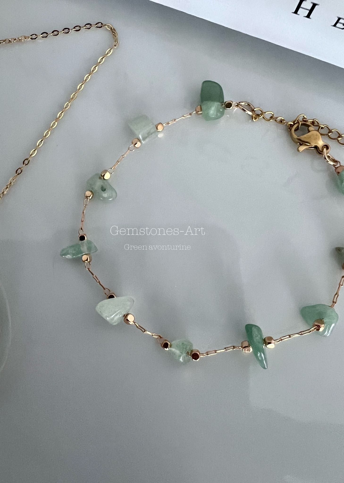 Setje - ketting &amp; armband - gold - green aventurine ( handmade) image 1