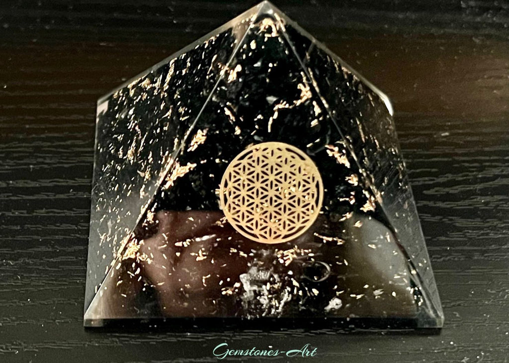 Orgonite Pyramide Zwarte Toermalijn - Flower of life image 3