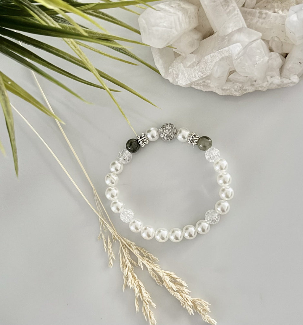 Dames armband zoetwater parel “groen agaat, ice &amp; fire” image 3
