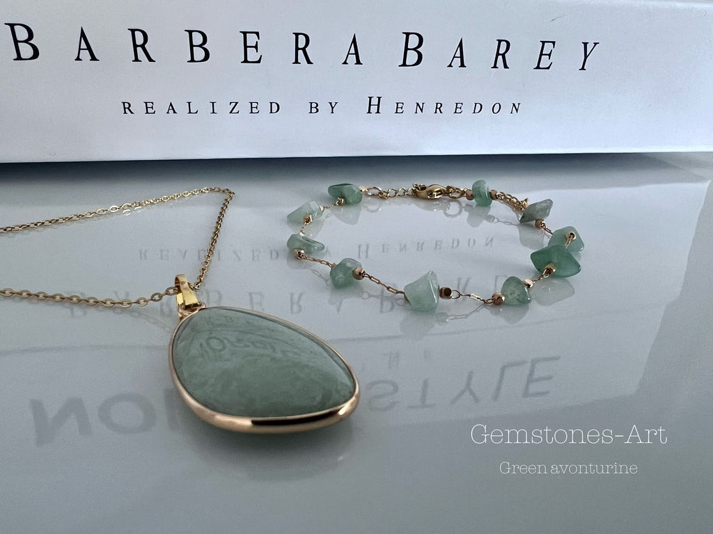 Setje - ketting &amp; armband - gold - green aventurine ( handmade) image 0