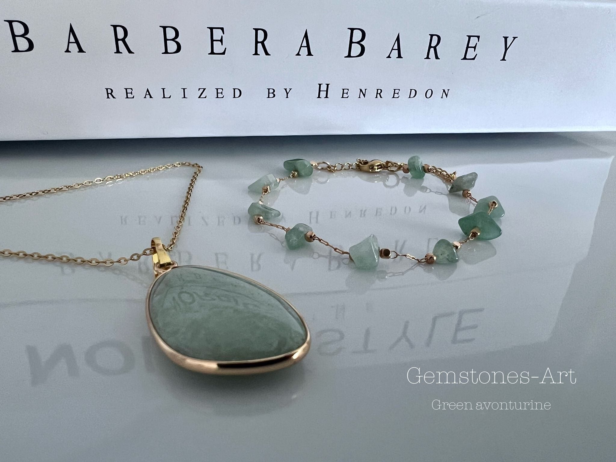 Setje - ketting &amp; armband - gold - green aventurine ( handmade) image 0