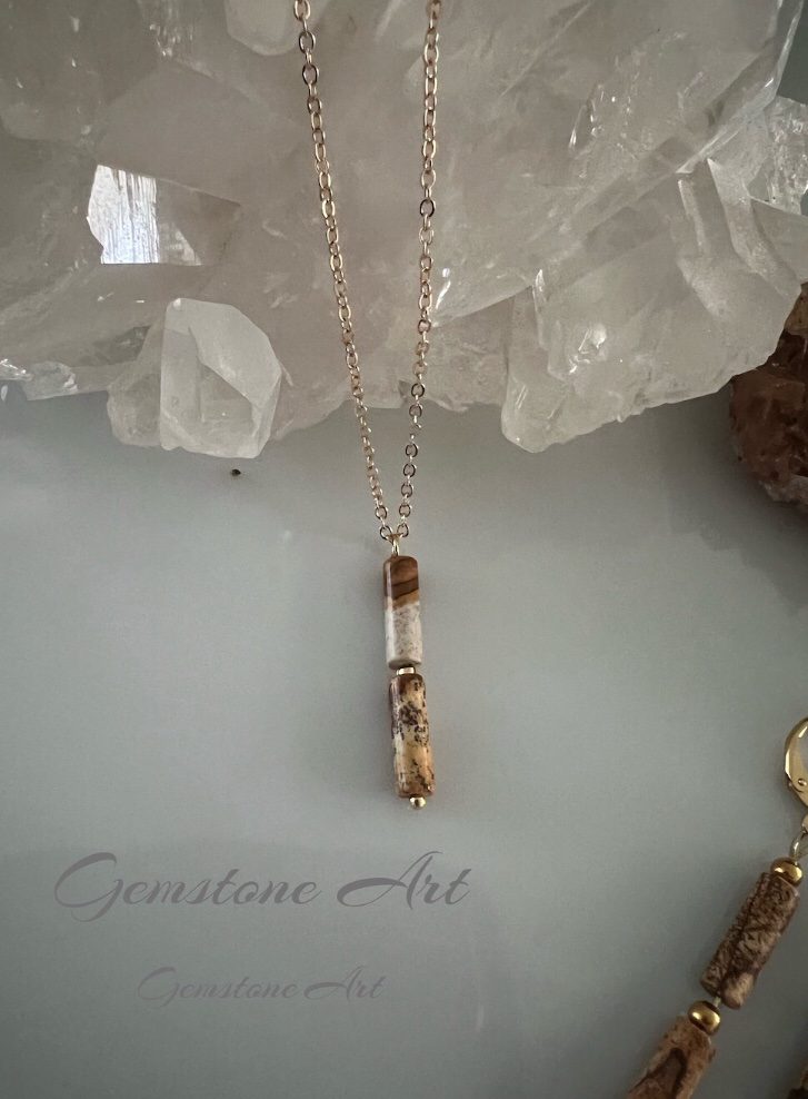 Ketting & oorbellen versteend hout image 0