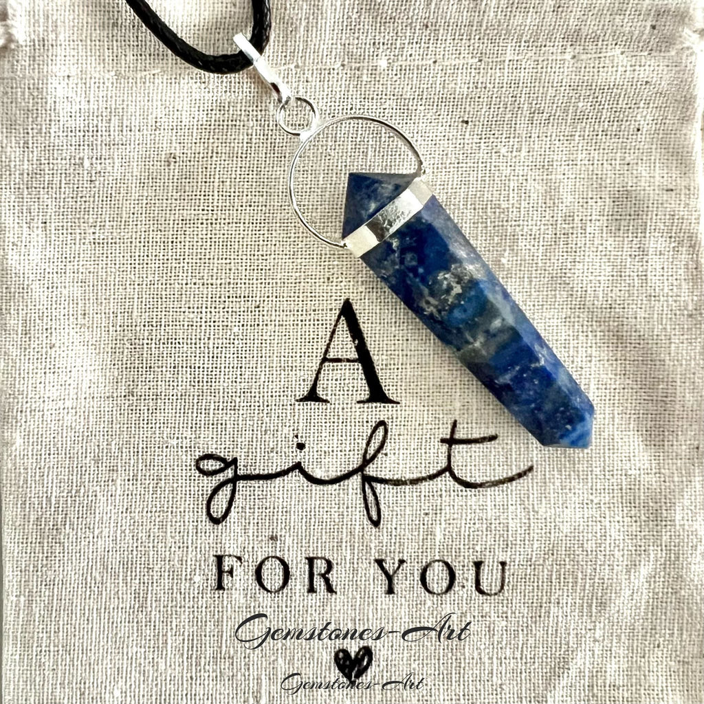 Hanger Lapis lazuli Dubbeleinder met Waxkoord image 1