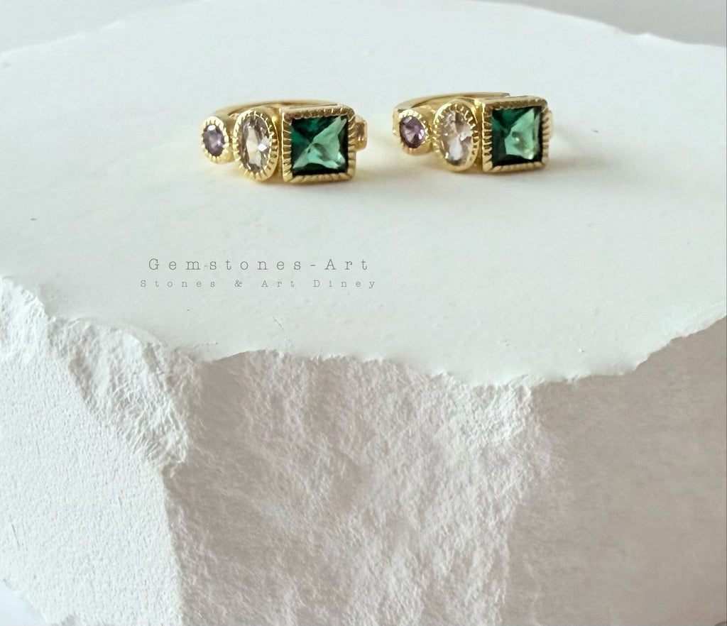 Oorbellen - Emerald Multicolor "Mini Hoops" image 1