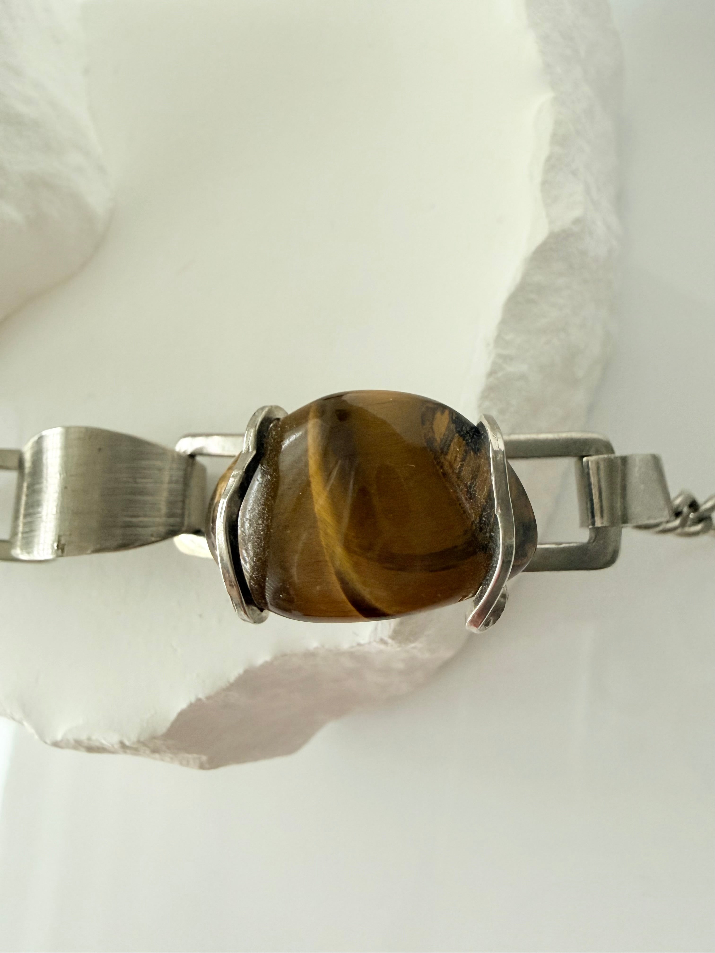 Armband Tijgeroog met kapittelslot  zilver (Handmade)