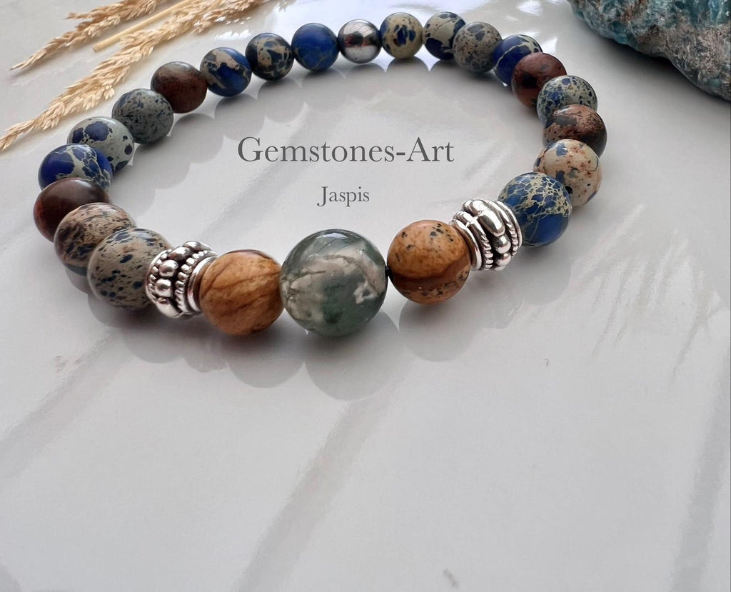 Heren armband Roar - mixed Japis + 1 IJsland agaat kraal image 1
