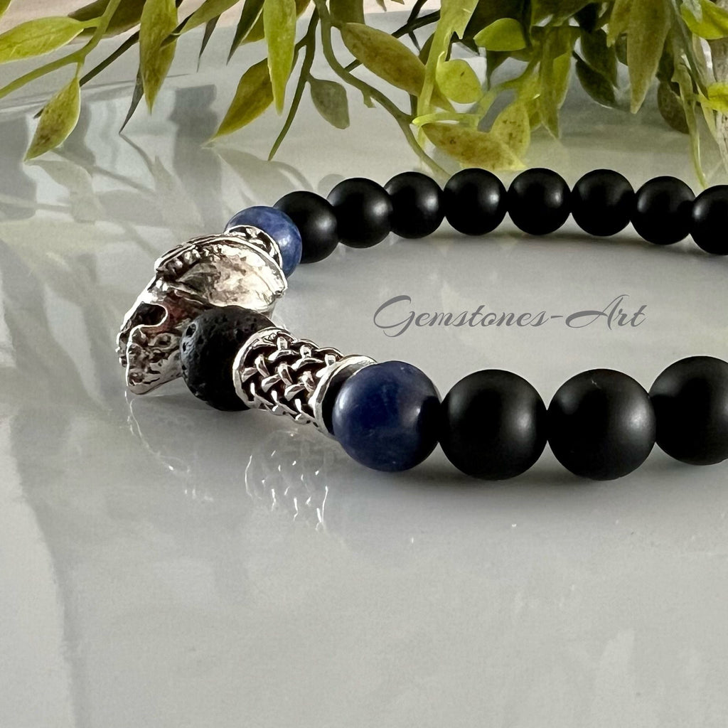 Heren armband - agaat / Sodaliet / stalen tussen beads / Spartaanse helm staal / image 1