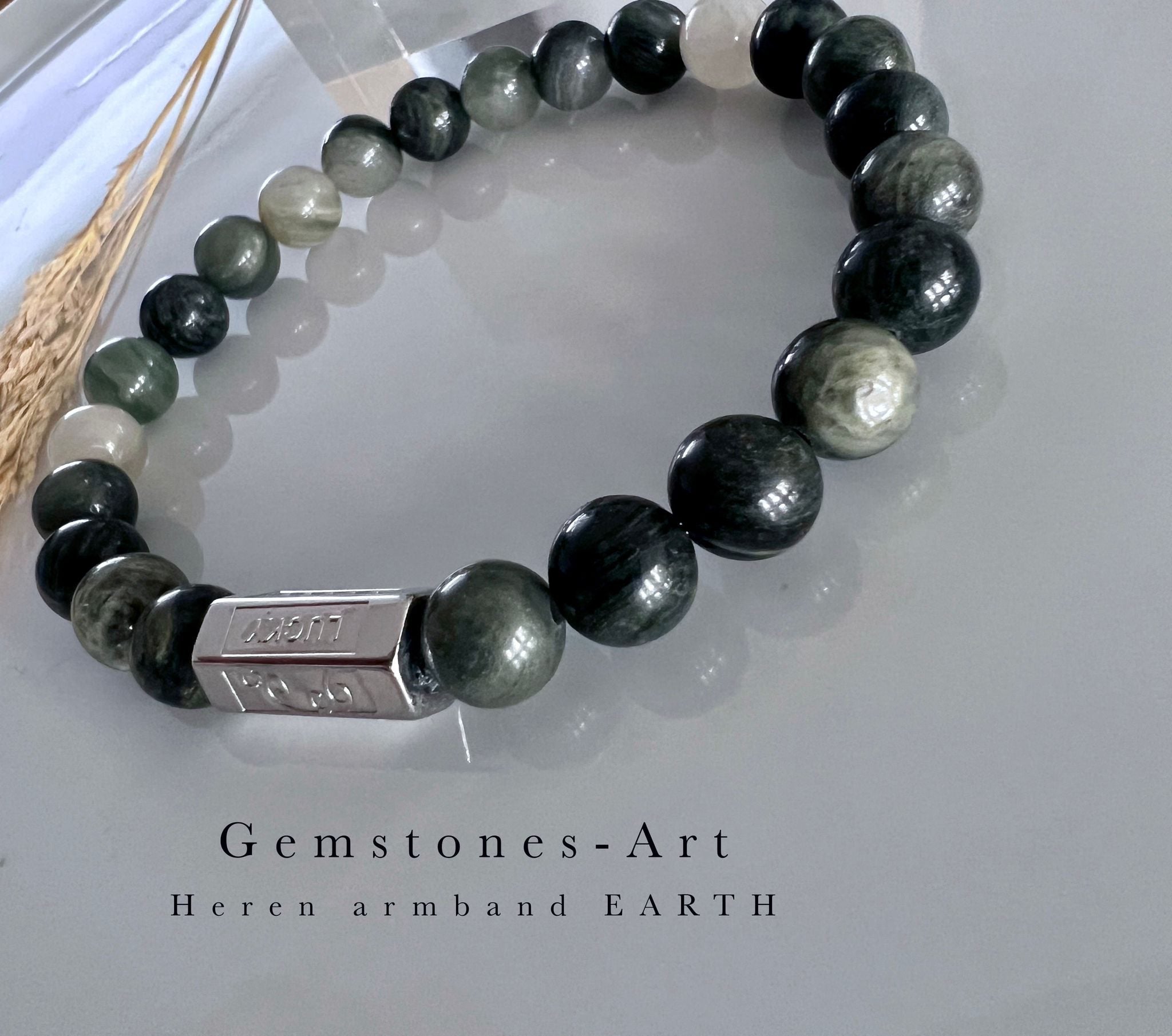 Twee Heren armbanden Groene Jaspis / picture Jaspis image 0