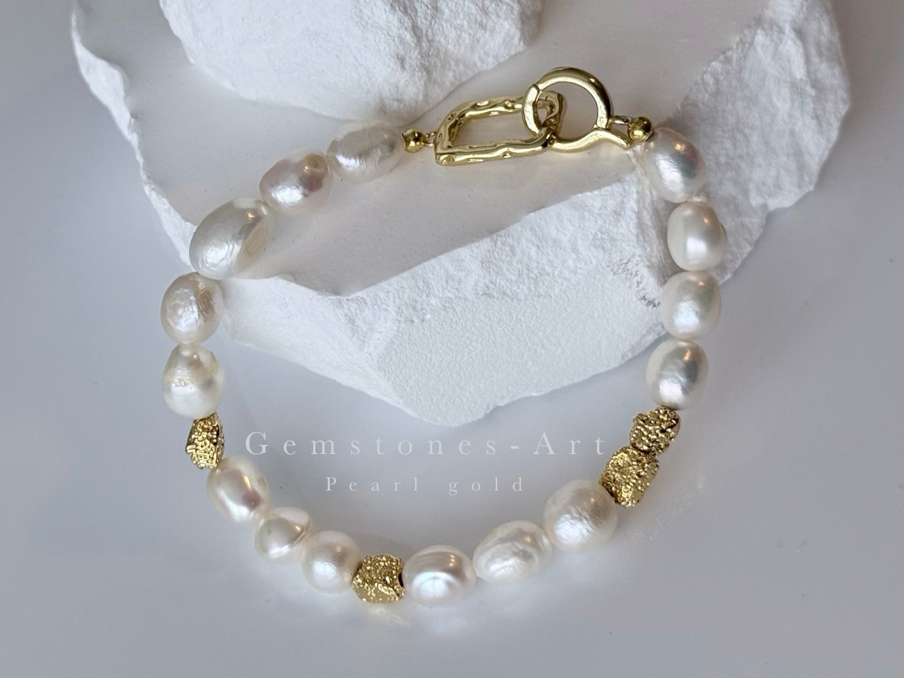 Dames armband-pearl gold - afmeting: 17.5 cm - afmeting: kraal 6mm image 1