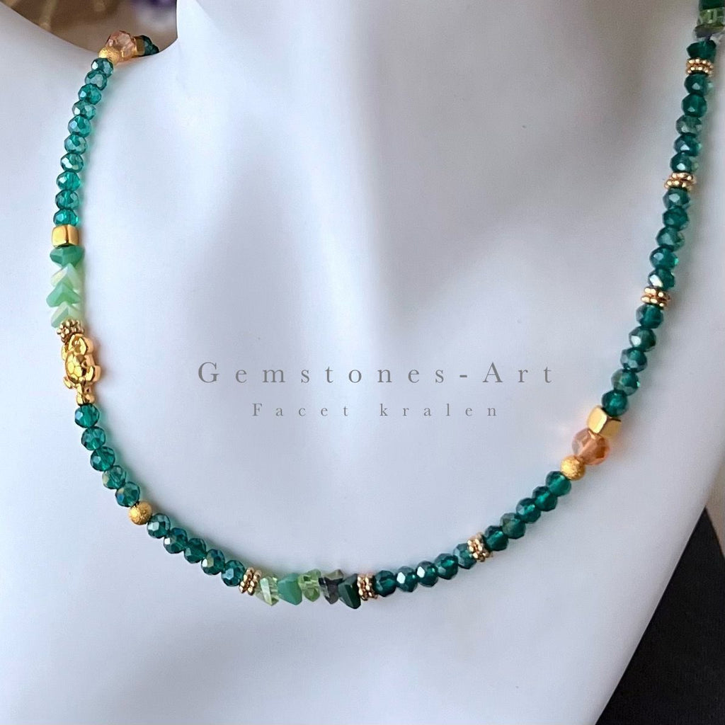 Dames halsketting apatite facet kraal 14 kt gouden schildpadje image 0
