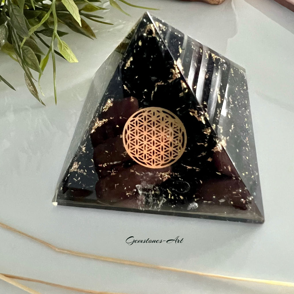 Orgonite Pyramide Zwarte Toermalijn - Flower of life image 2
