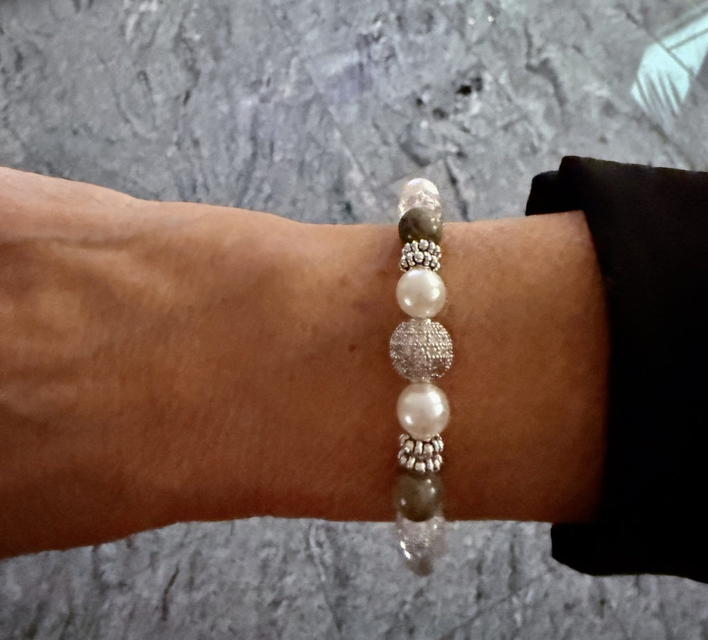 Dames armband zoetwater parel “groen agaat, ice &amp; fire” image 4