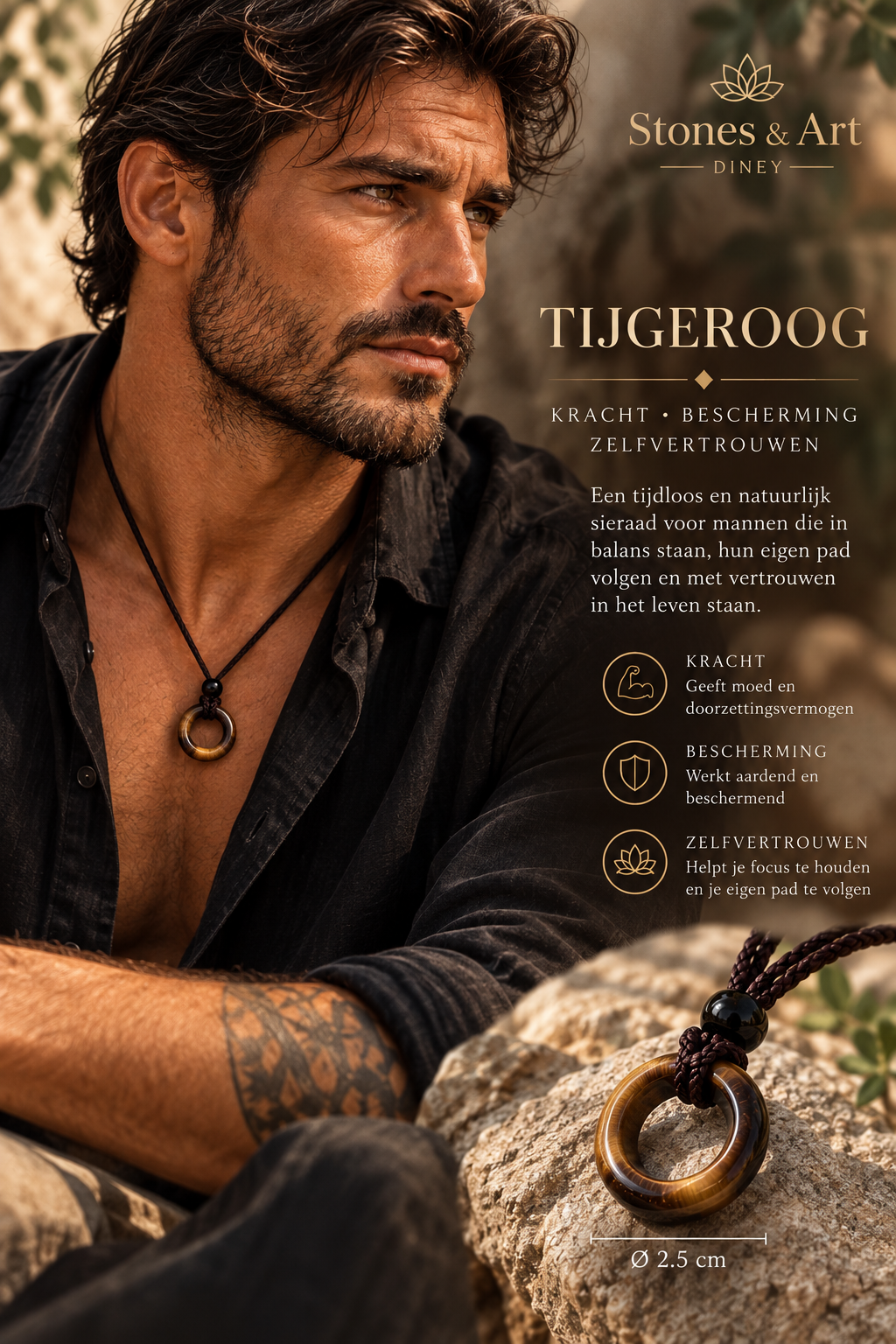 Tijgeroog ketting met ring