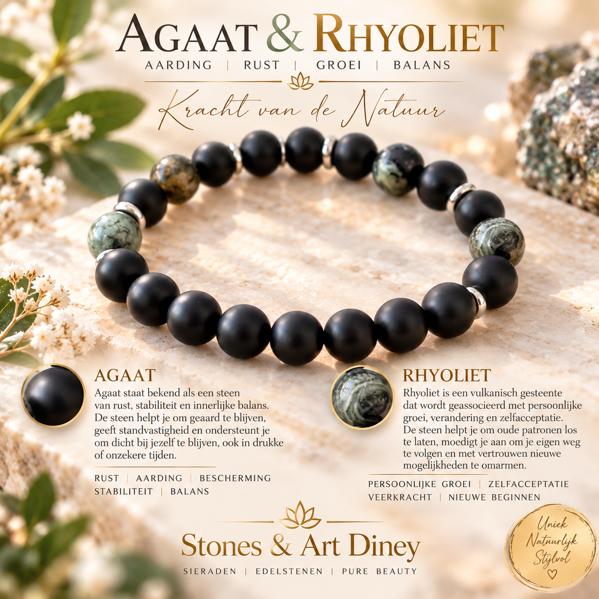 Heren armband - agaat / Rhyoliet