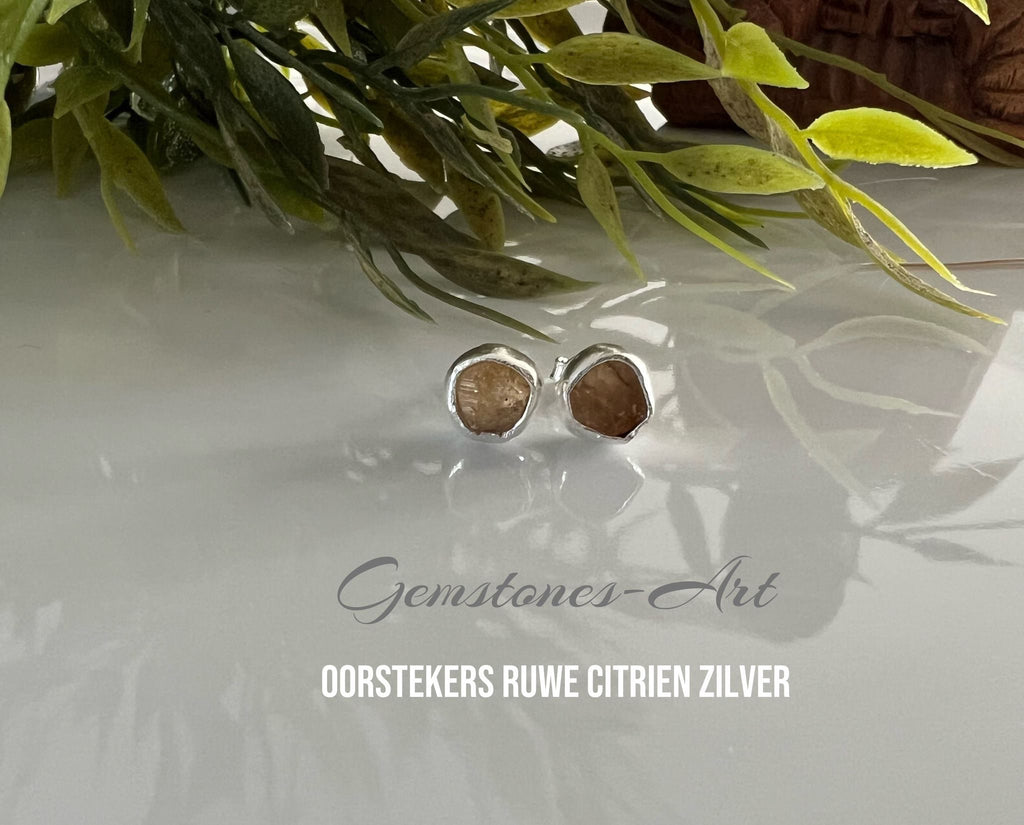 Geboortesteen oorstekers November - Ruwe Citrien - 925 zilver image 2
