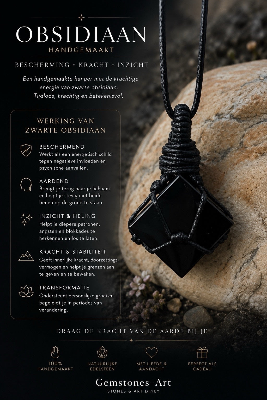 Obsidiaan kubus (handmade) image 0