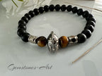 Heren armband - agaat / tijgeroog / stalen tussenbeads / Spartaanse helm (handmade) image 0