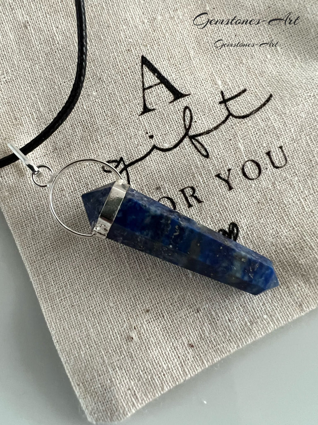 Hanger Lapis lazuli Dubbeleinder met Waxkoord image 0