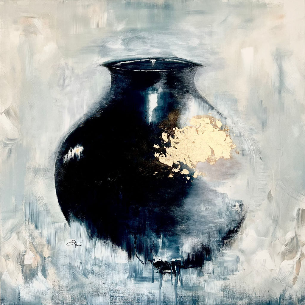antique vase with gold leaf image 0
