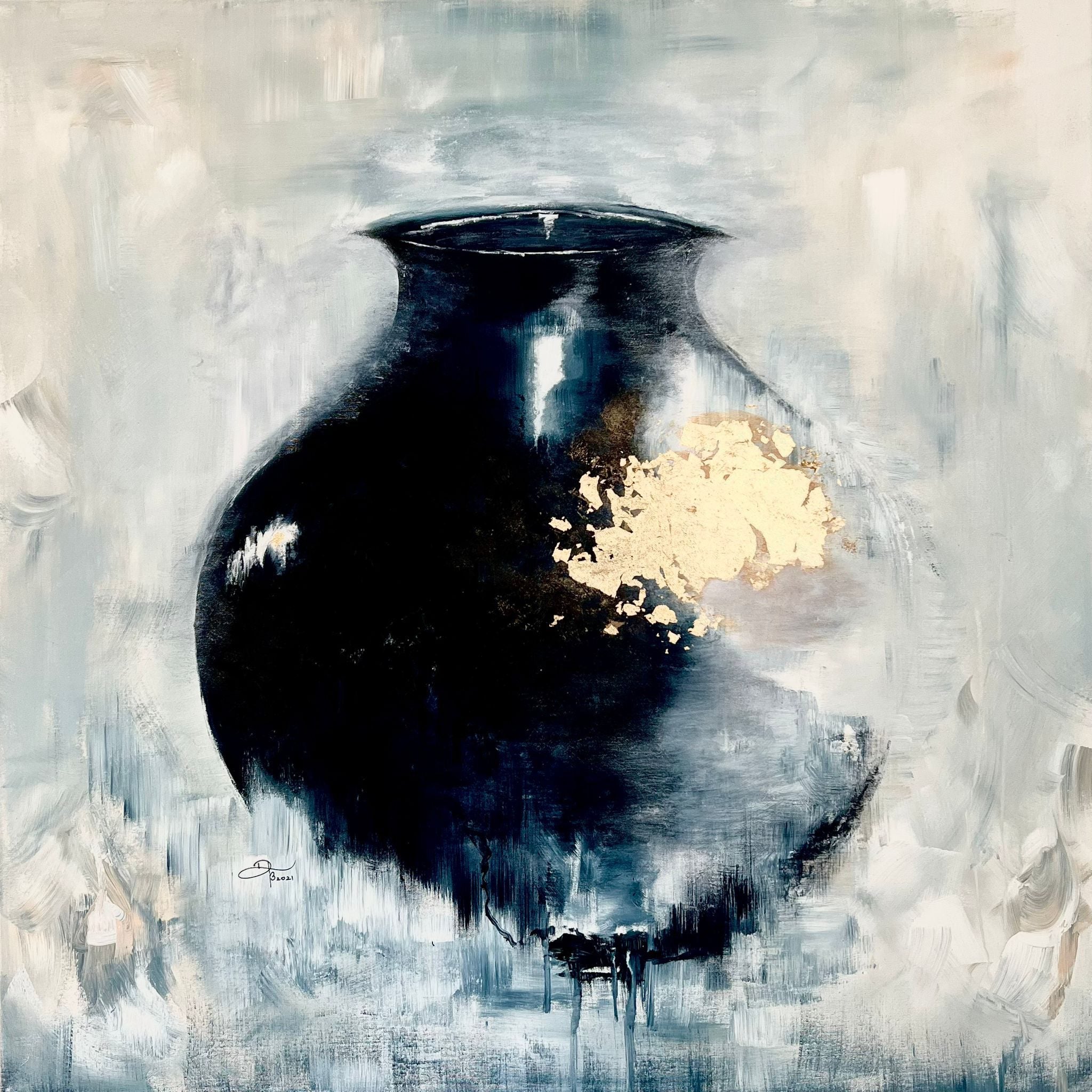 antique vase with gold leaf image 0