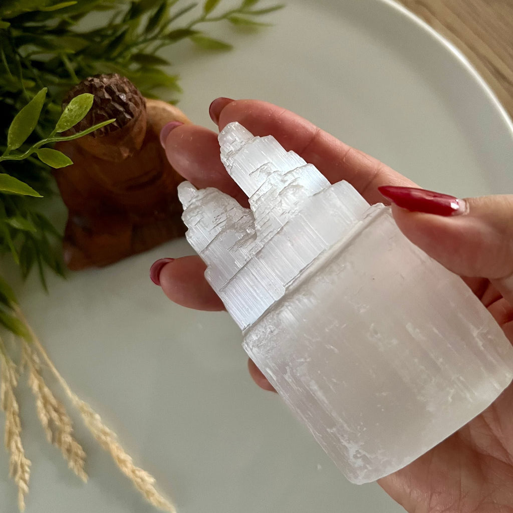 Selenite dubbele ijstoren - lengte 10 cm image 1