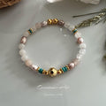Armband  / witte jade / zoetwaterparel / vergulde facet kralen -(handmade) image 0