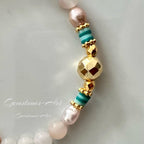 Armband  / witte jade / zoetwaterparel / vergulde facet kralen -(handmade) image 1