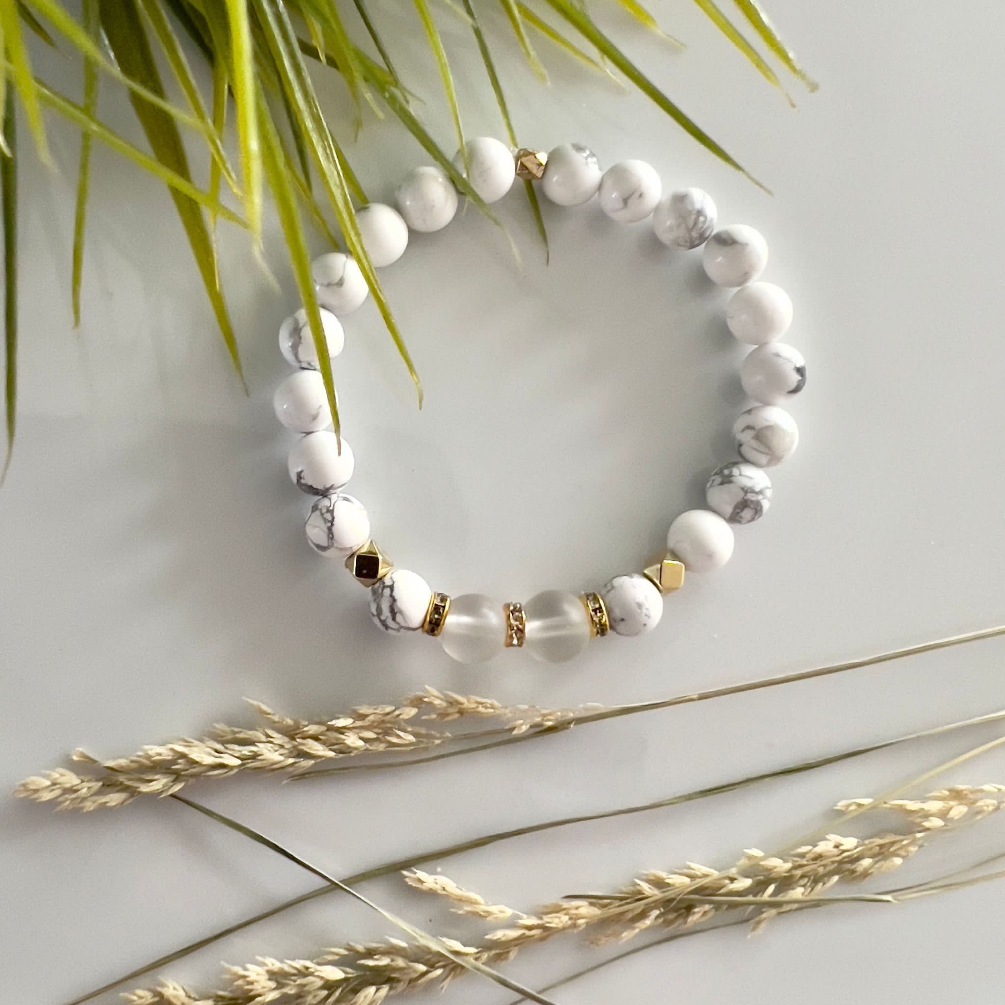 Dames Armband Howlite met bergkristal (handmade) image 2