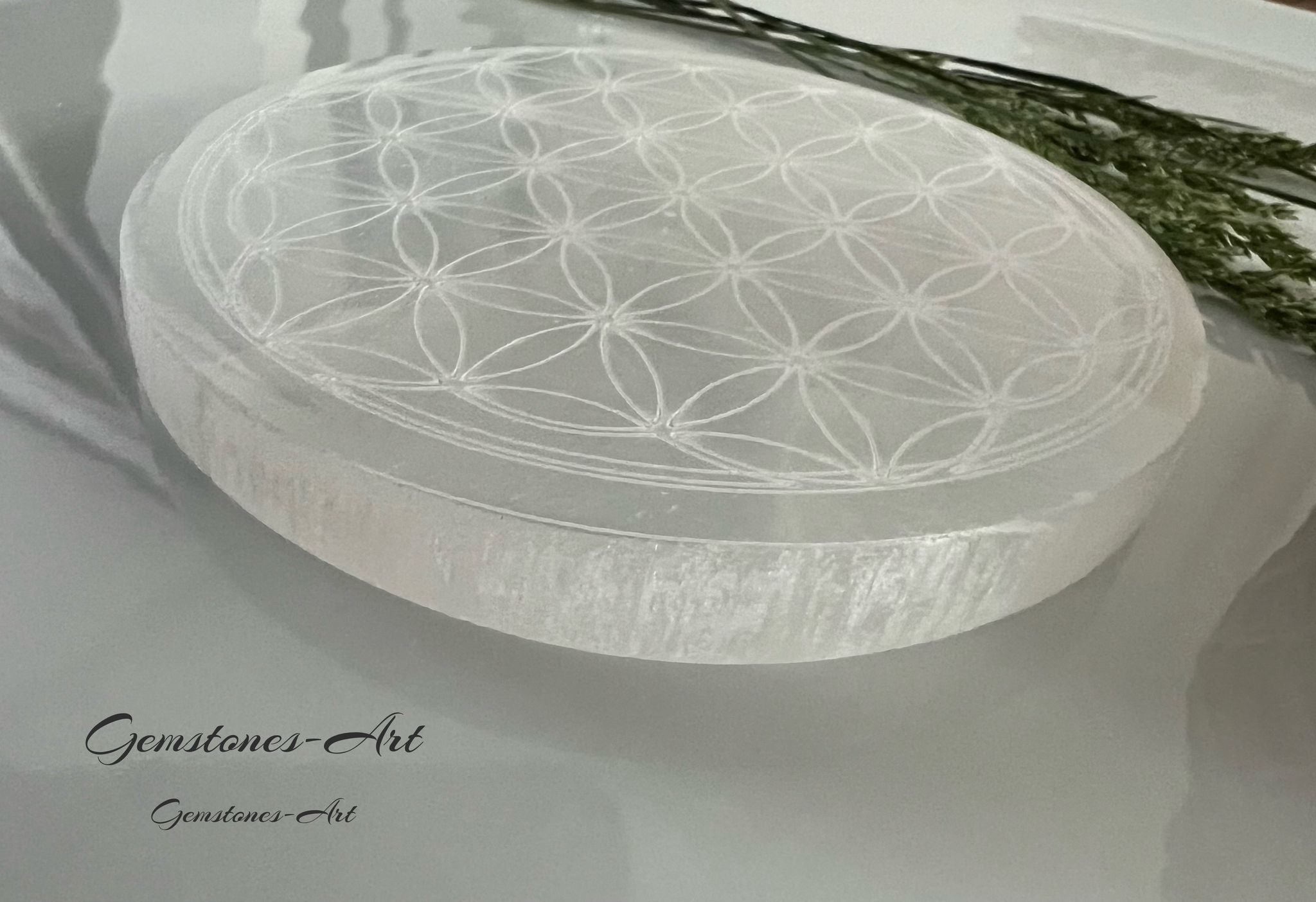 Edelsteen Seleniet Oplaad plaat Flower of life image 0