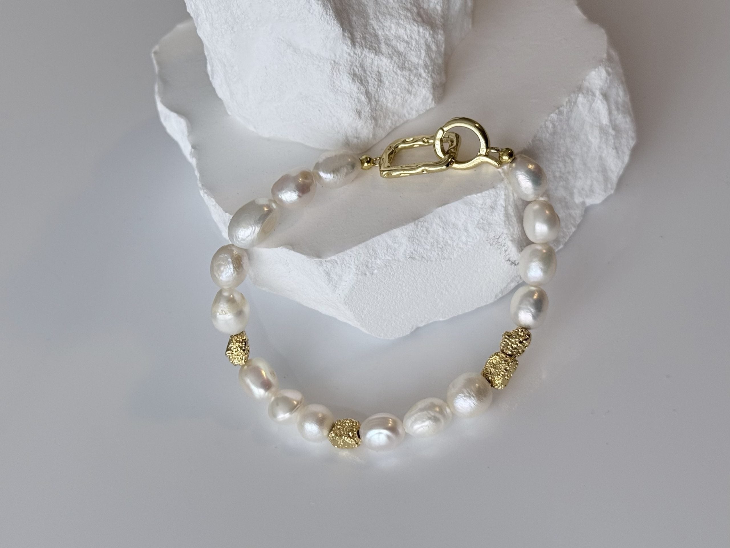 Dames armband-pearl gold - afmeting: 17.5 cm - afmeting: kraal 6mm image 3