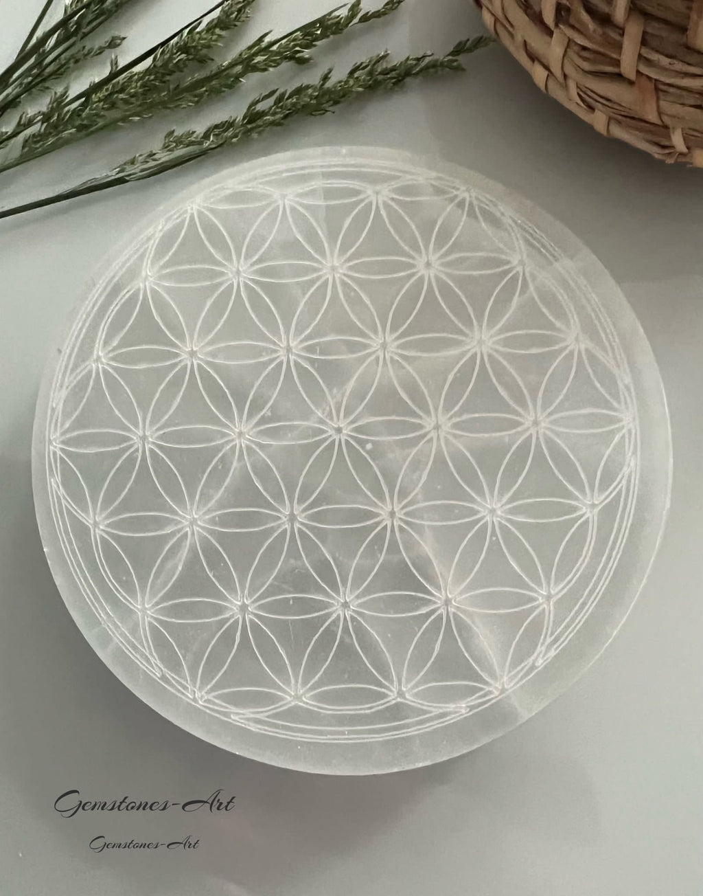 Edelsteen Seleniet Oplaad plaat Flower of life image 1