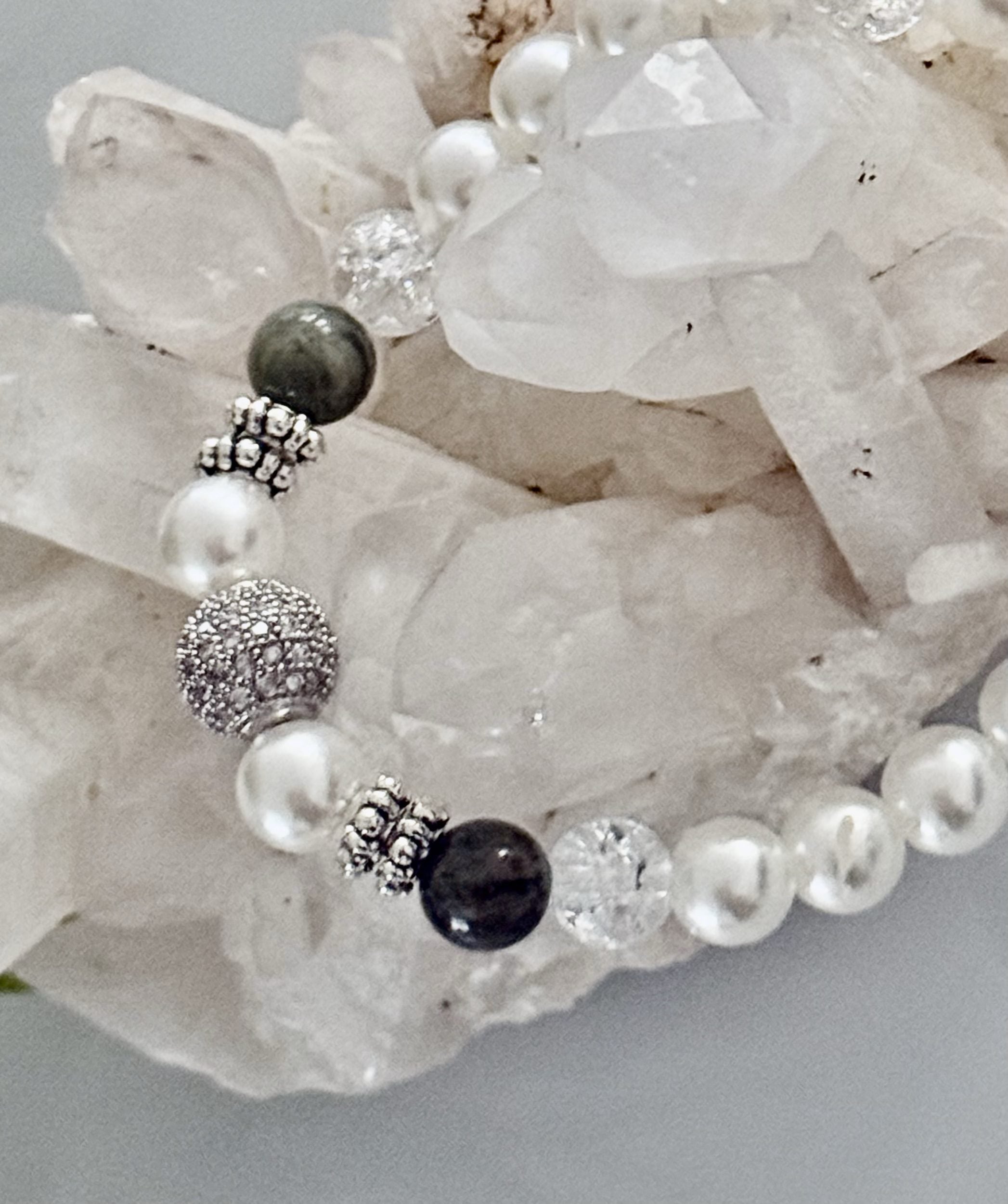 Dames armband zoetwater parel “groen agaat, ice &amp; fire” image 2