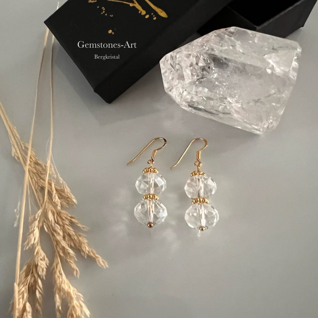 Bergkristal facet oorhangers - 14kt goud image 1