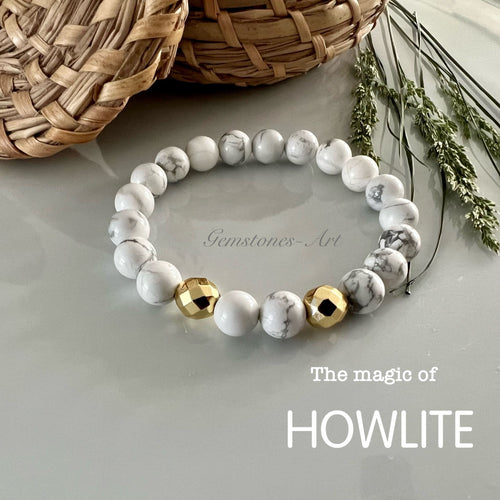 Armband Howlite met vergulde tussenkralen (handmade) image 0